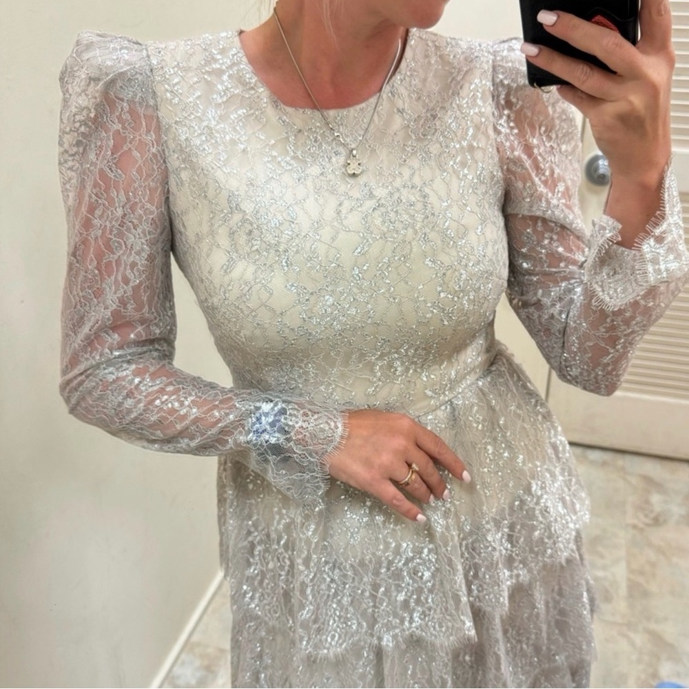 Antonio Melani Born on Fifth Clara Metallic
Lace Tiered Ruffle Maxi Dress